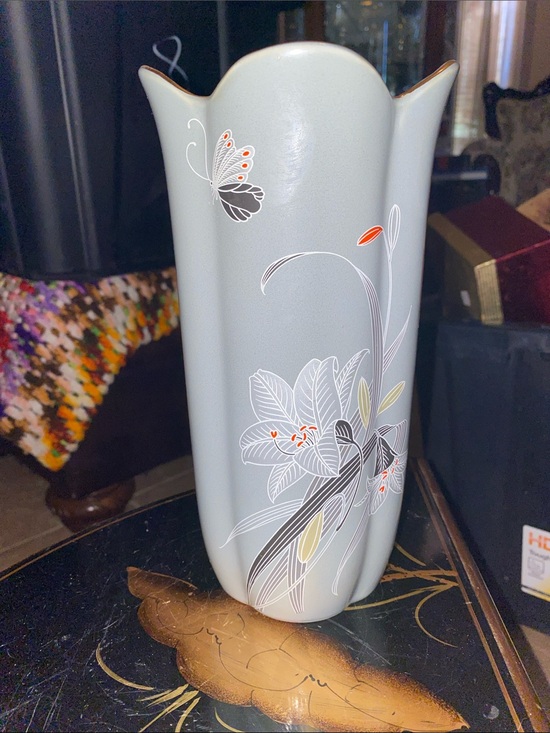 Fine China Japan Other - Vintage Fine China Vase Japan Gray White Lillies Butterfly Gold Trim